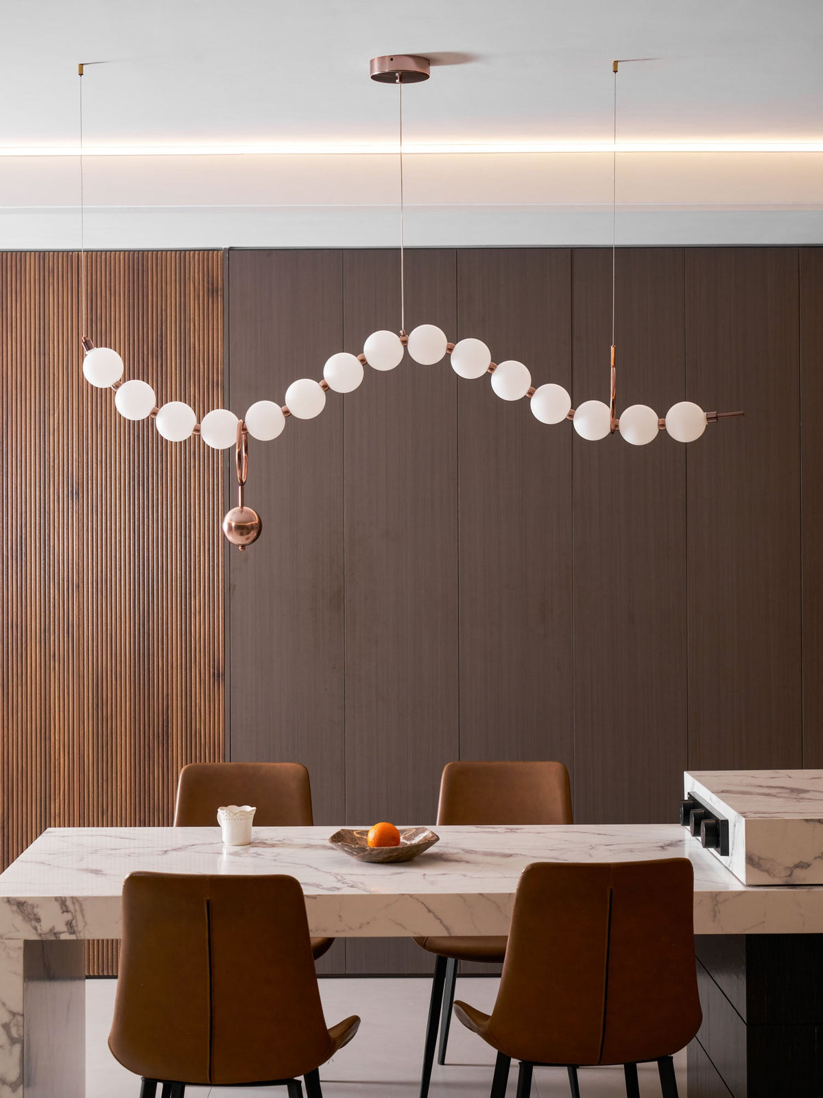 Ezrah Modern Linear LED Pendant Light – Frosted Glass Orbs