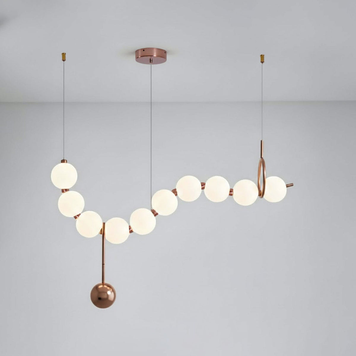 Ezrah Modern Linear LED Pendant Light – Frosted Glass Orbs