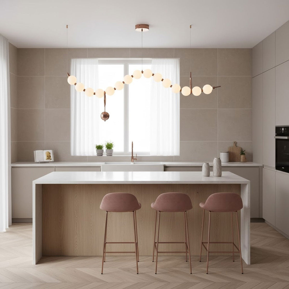 Ezrah Modern Linear LED Pendant Light – Frosted Glass Orbs