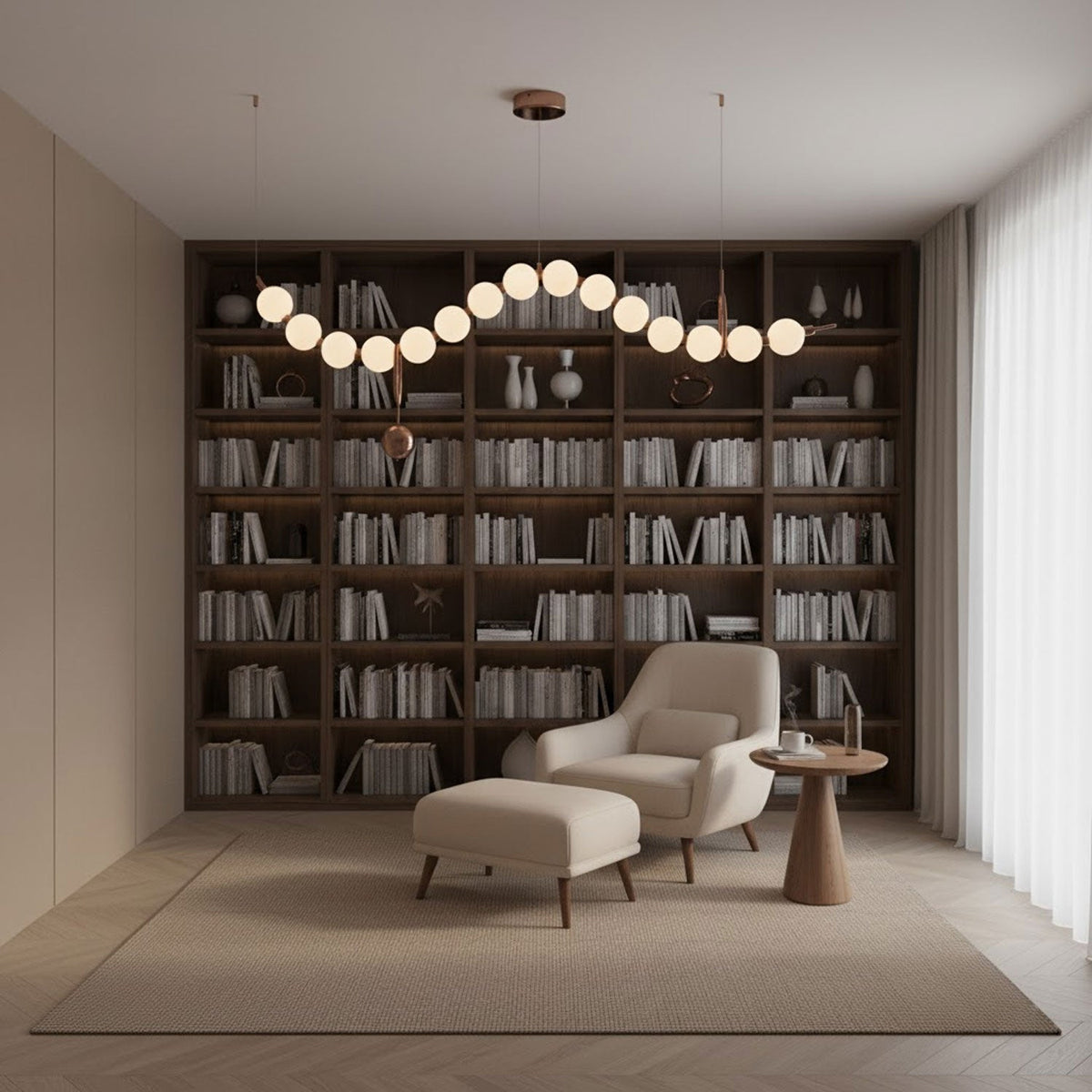 Ezrah Modern Linear LED Pendant Light – Frosted Glass Orbs