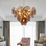 Velora Amber Disc Chandelier – Four-Tier Modern Art Deco Pendant Light