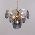 Velora Amber Disc Chandelier – Four-Tier Modern Art Deco Pendant Light