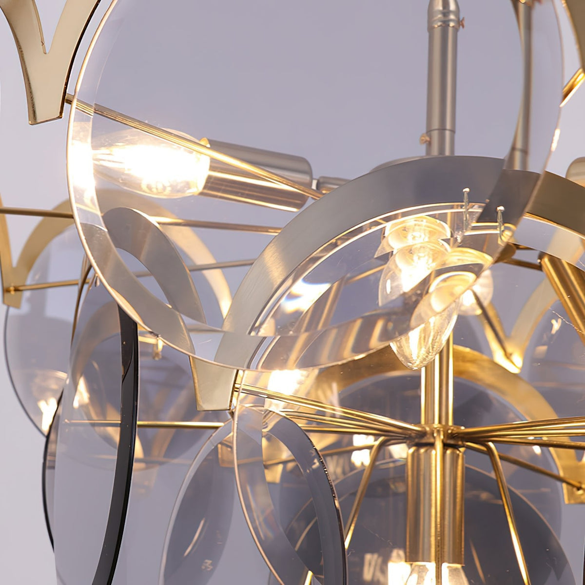 Velora Amber Disc Chandelier – Four-Tier Modern Art Deco Pendant Light