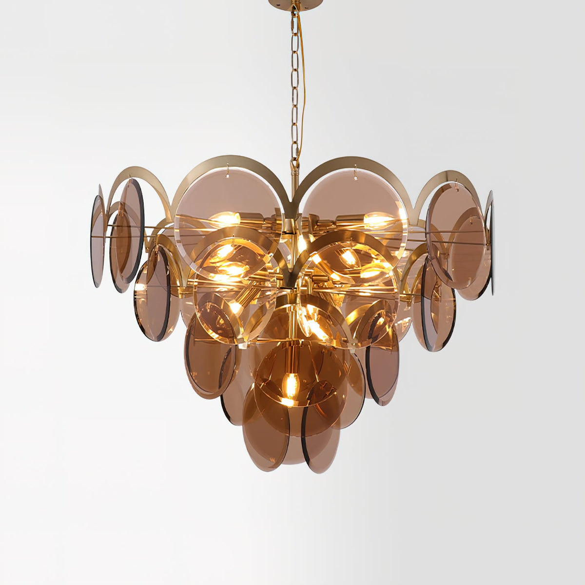 Velora Amber Disc Chandelier – Four-Tier Modern Art Deco Pendant Light