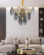 Velora Amber Disc Chandelier – Four-Tier Modern Art Deco Pendant Light