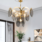 Velora Amber Disc Chandelier – Four-Tier Modern Art Deco Pendant Light