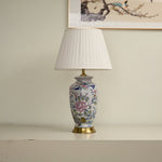 Famille Rose Porcelain Table Lamp with Pleated Fabric Shade