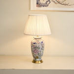 Famille Rose Porcelain Table Lamp with Pleated Fabric Shade
