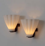 Fan-Shaped Glass Wall Sconce with Black Metal Accent
