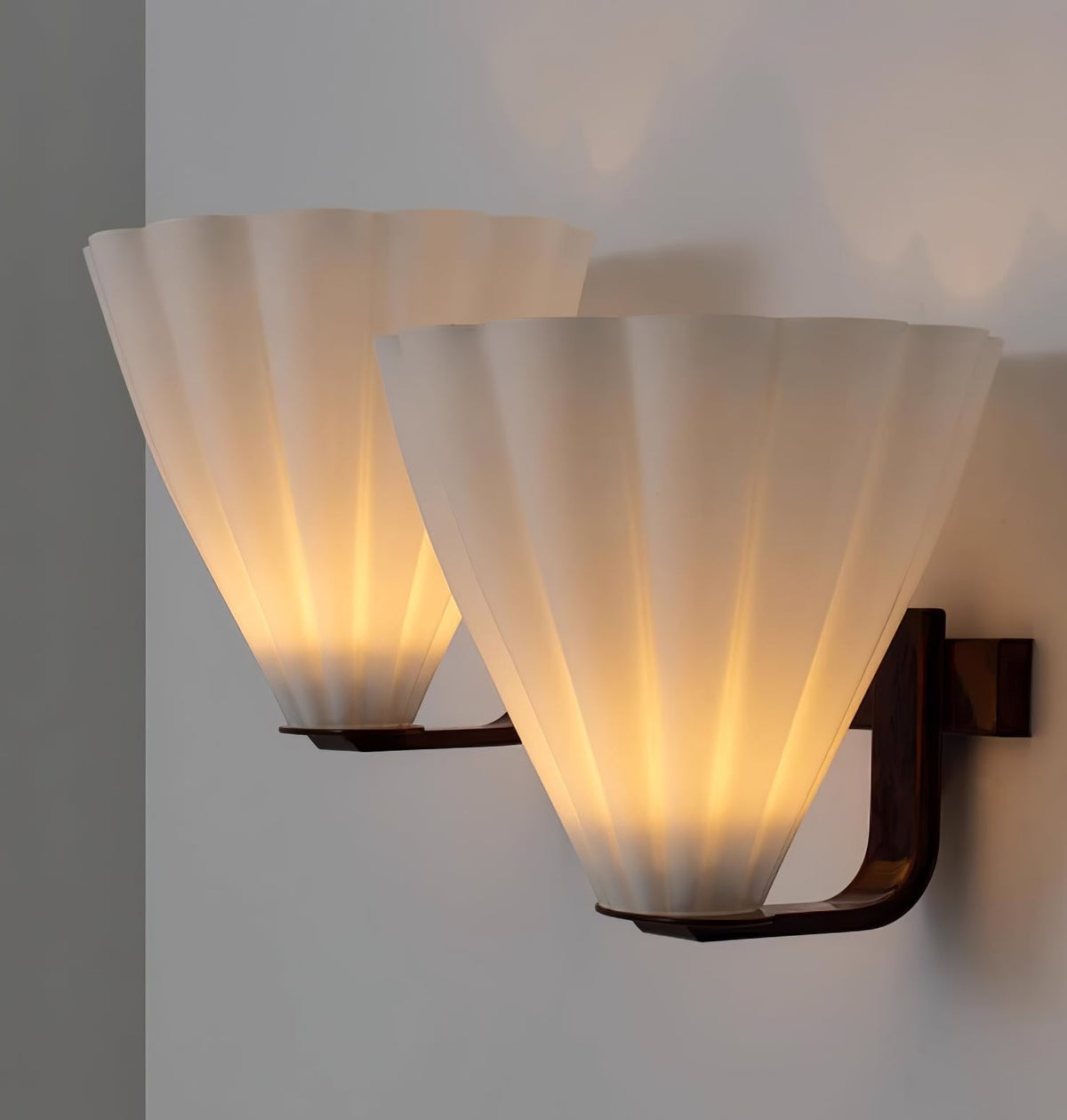 Fan-Shaped Glass Wall Sconce with Black Metal Accent