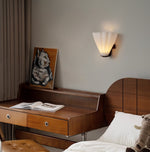 Fan-Shaped Glass Wall Sconce with Black Metal Accent