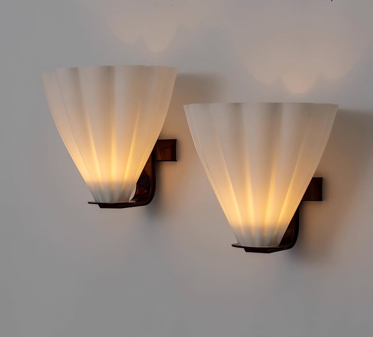 Fan-Shaped Glass Wall Sconce with Black Metal Accent
