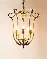 Brass Lantern Chandelier with Clear Glass Shades for Dining Room and Foyer