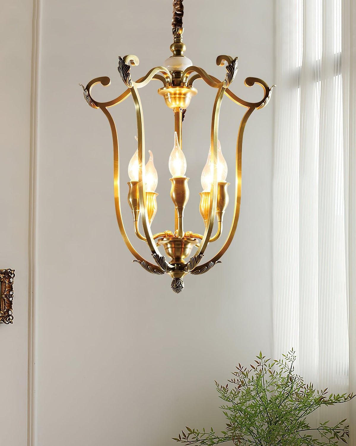Brass Lantern Chandelier with Clear Glass Shades for Dining Room and Foyer