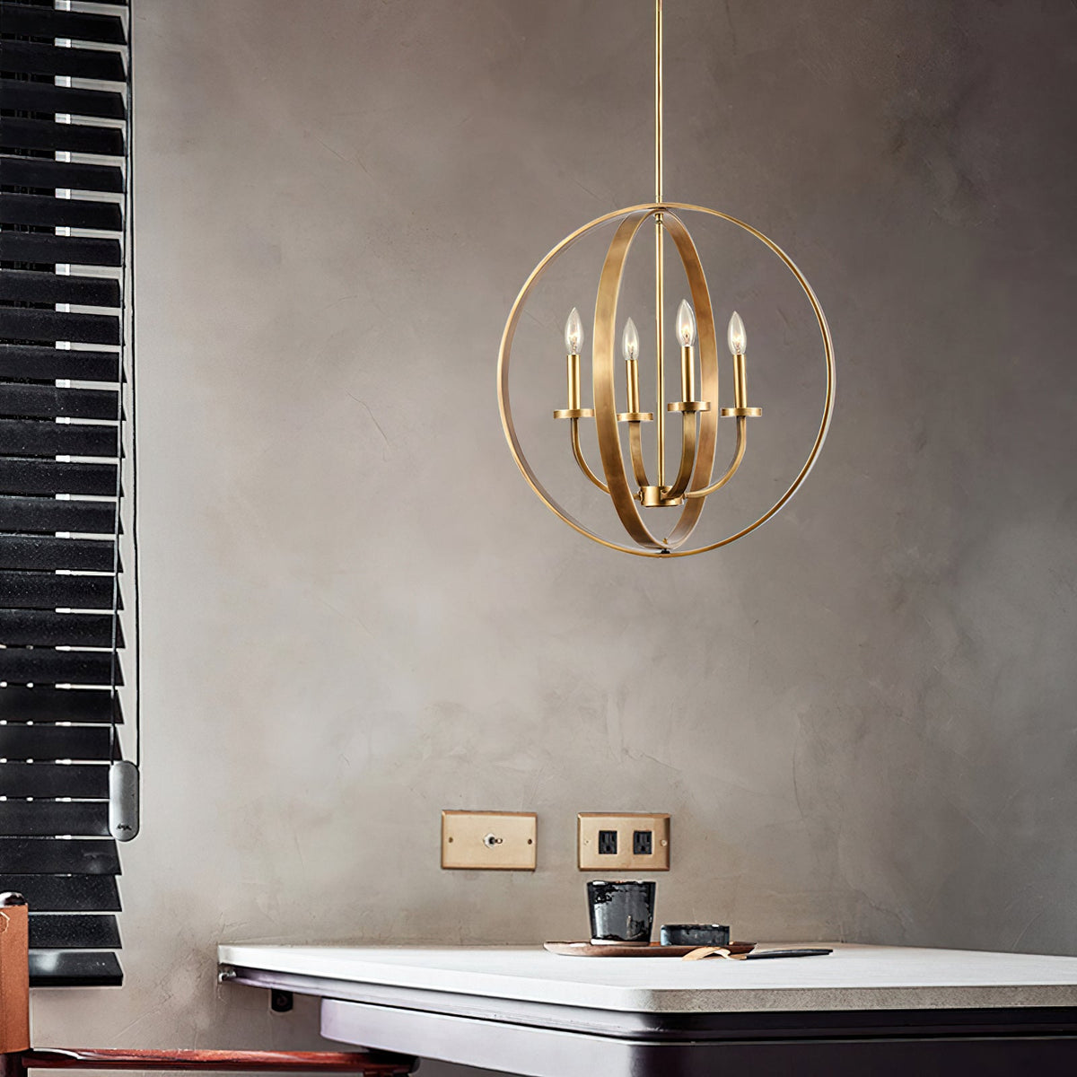 Brass Lantern Chandelier with Clear Glass Shades for Dining Room and Foyer