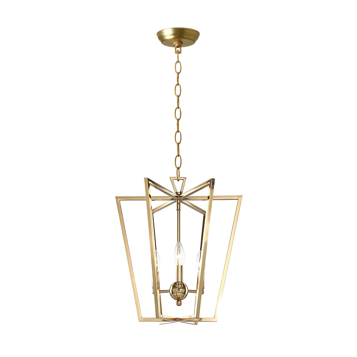 Brass Lantern Chandelier with Clear Glass Shades for Dining Room and Foyer