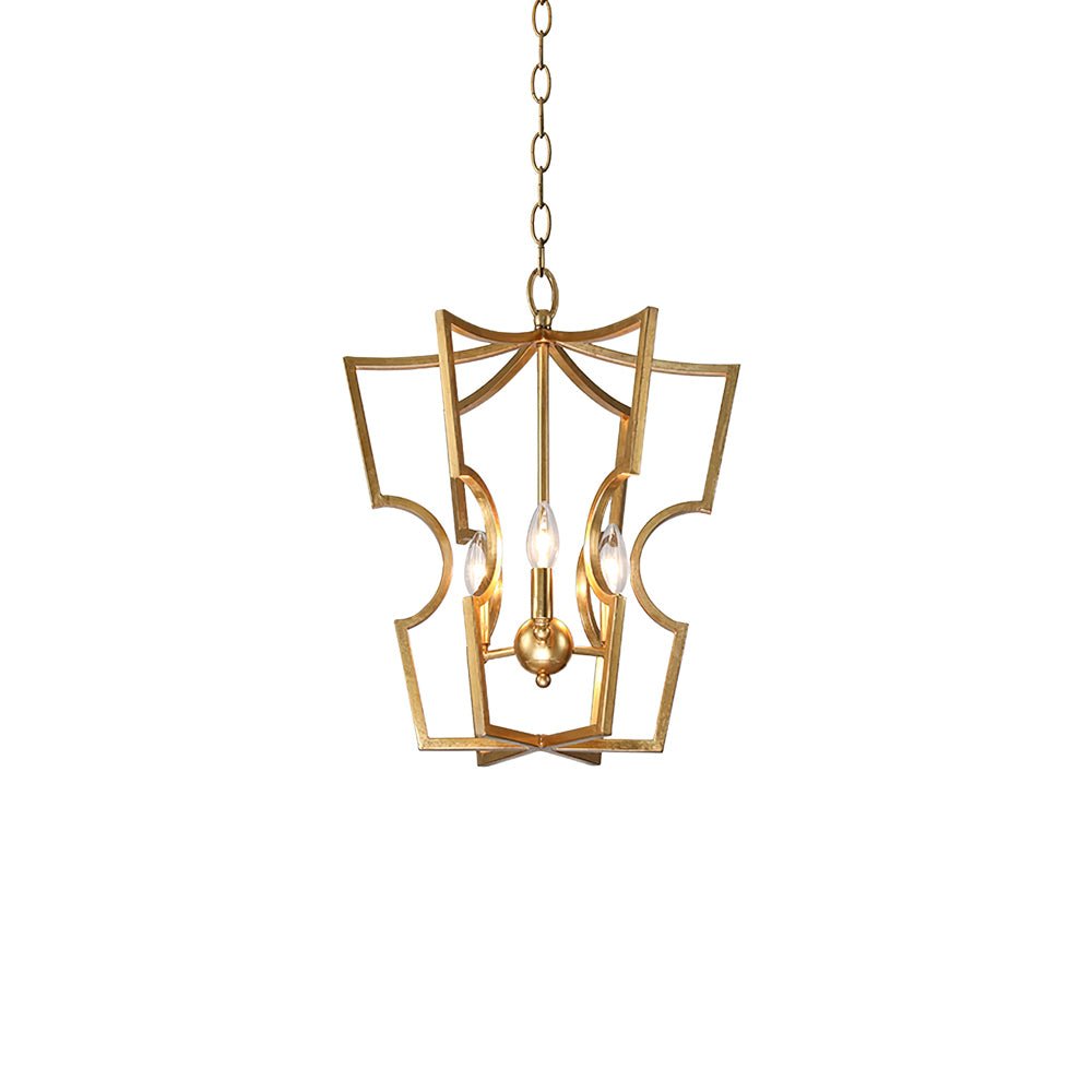 Brass Lantern Chandelier with Clear Glass Shades for Dining Room and Foyer