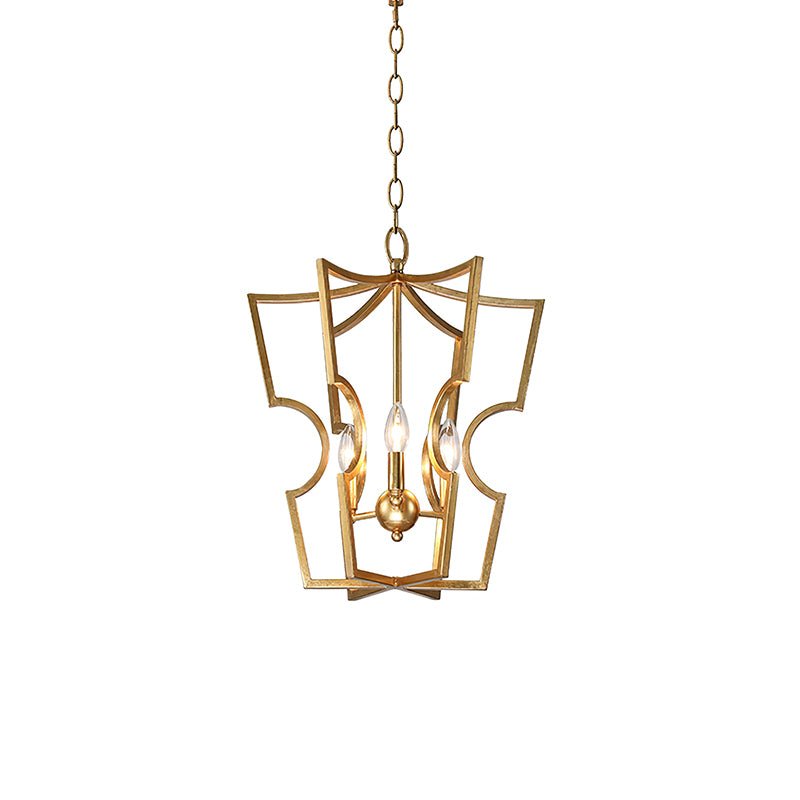 Brass Lantern Chandelier with Clear Glass Shades for Dining Room and Foyer