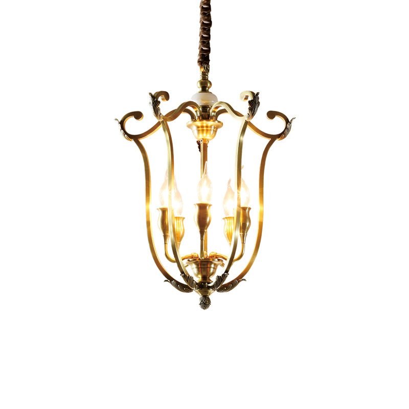 Brass Lantern Chandelier with Clear Glass Shades for Dining Room and Foyer