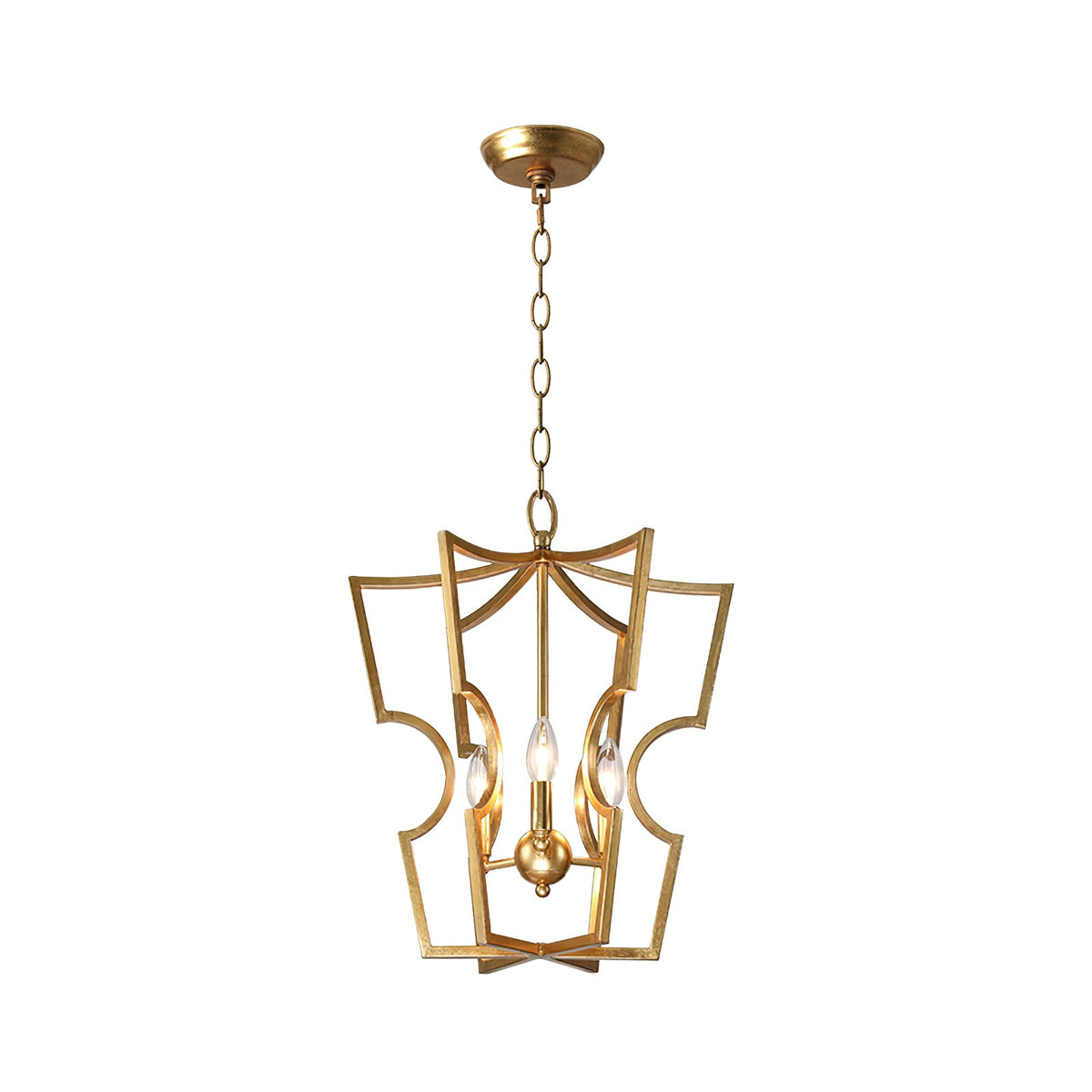 Brass Lantern Chandelier with Clear Glass Shades for Dining Room and Foyer