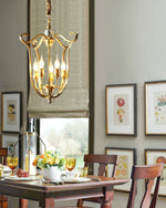 Brass Lantern Chandelier with Clear Glass Shades for Dining Room and Foyer