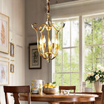 Brass Lantern Chandelier with Clear Glass Shades for Dining Room and Foyer