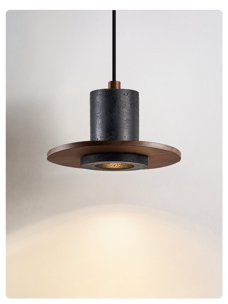 Fedora Stacked Pendant Light in Walnut and Travertine