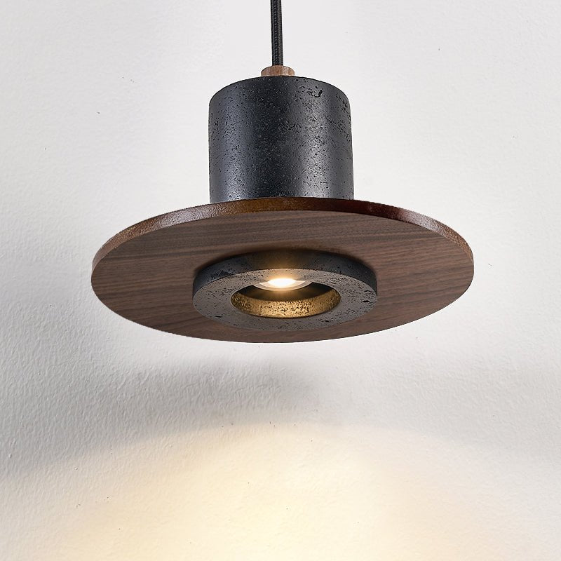Fedora Stacked Pendant Light in Walnut and Travertine