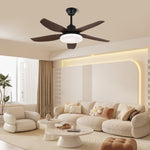 Felix Designer Ceiling Fan with Integrated LED Light, Modern Walnut & Black Finish