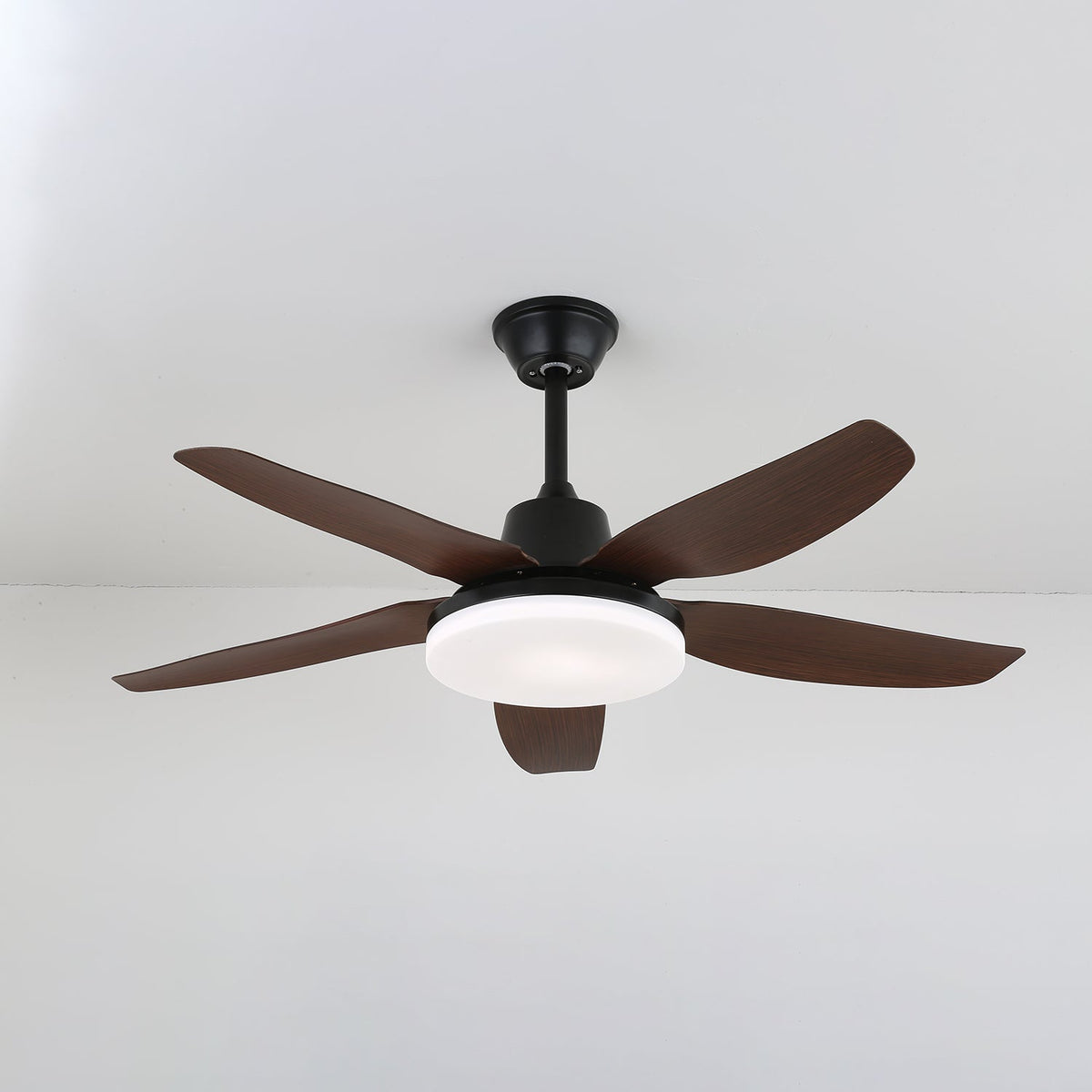 Felix Designer Ceiling Fan with Integrated LED Light, Modern Walnut & Black Finish