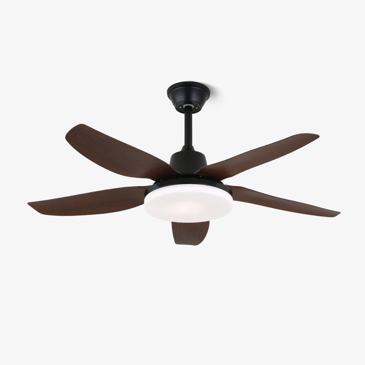 Felix Designer Ceiling Fan with Integrated LED Light, Modern Walnut & Black Finish