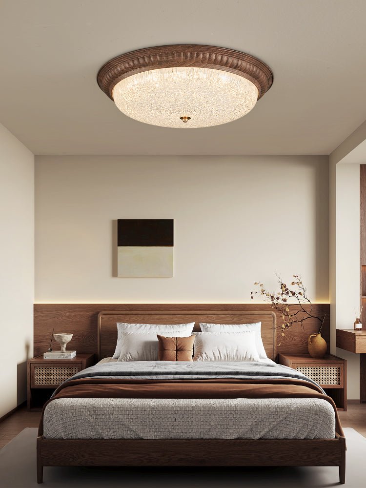 Ferrara Modern Walnut Wood Grain LED Flush Mount Ceiling Light