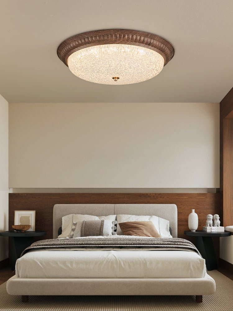 Ferrara Modern Walnut Wood Grain LED Flush Mount Ceiling Light