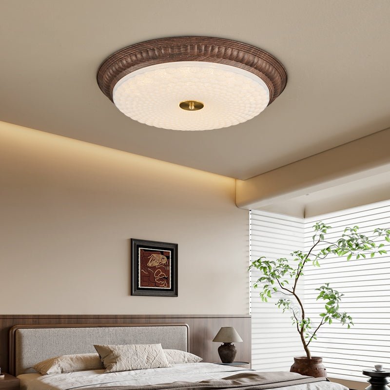 Ferrara Modern Walnut Wood Grain LED Flush Mount Ceiling Light