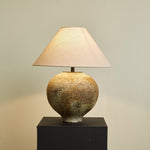 Ferrosia Ceramic Table Lamp with Brass Stem and Beige Fabric Shade