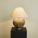 Ferrosia Ceramic Table Lamp with Brass Stem and Beige Fabric Shade