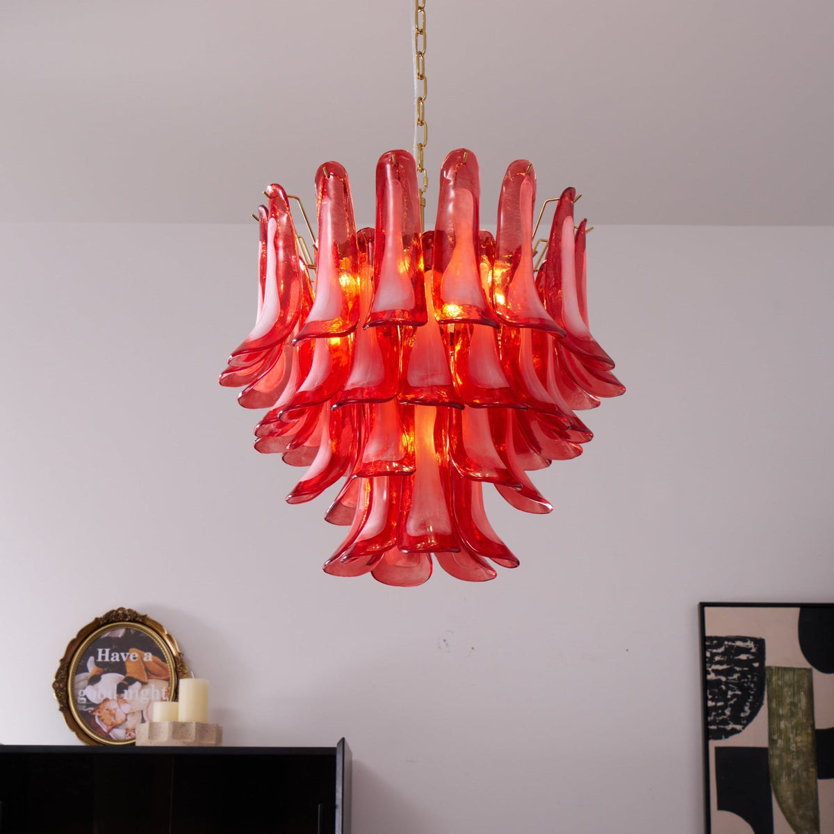 Fiametta Murano Glass Chandelier – Handcrafted Red Glass Pendant Light