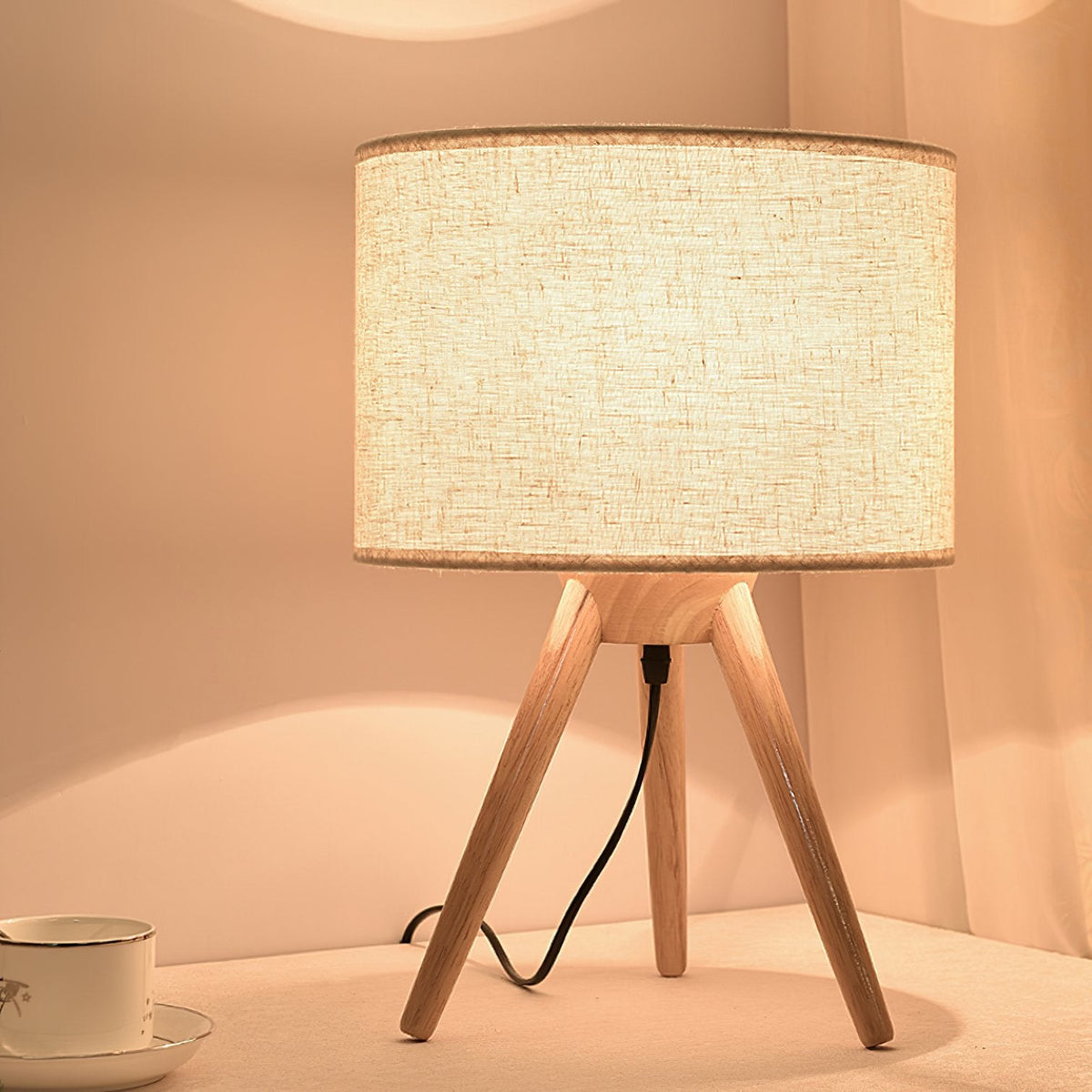 Fidel Solid Wood Tripod Table Lamp