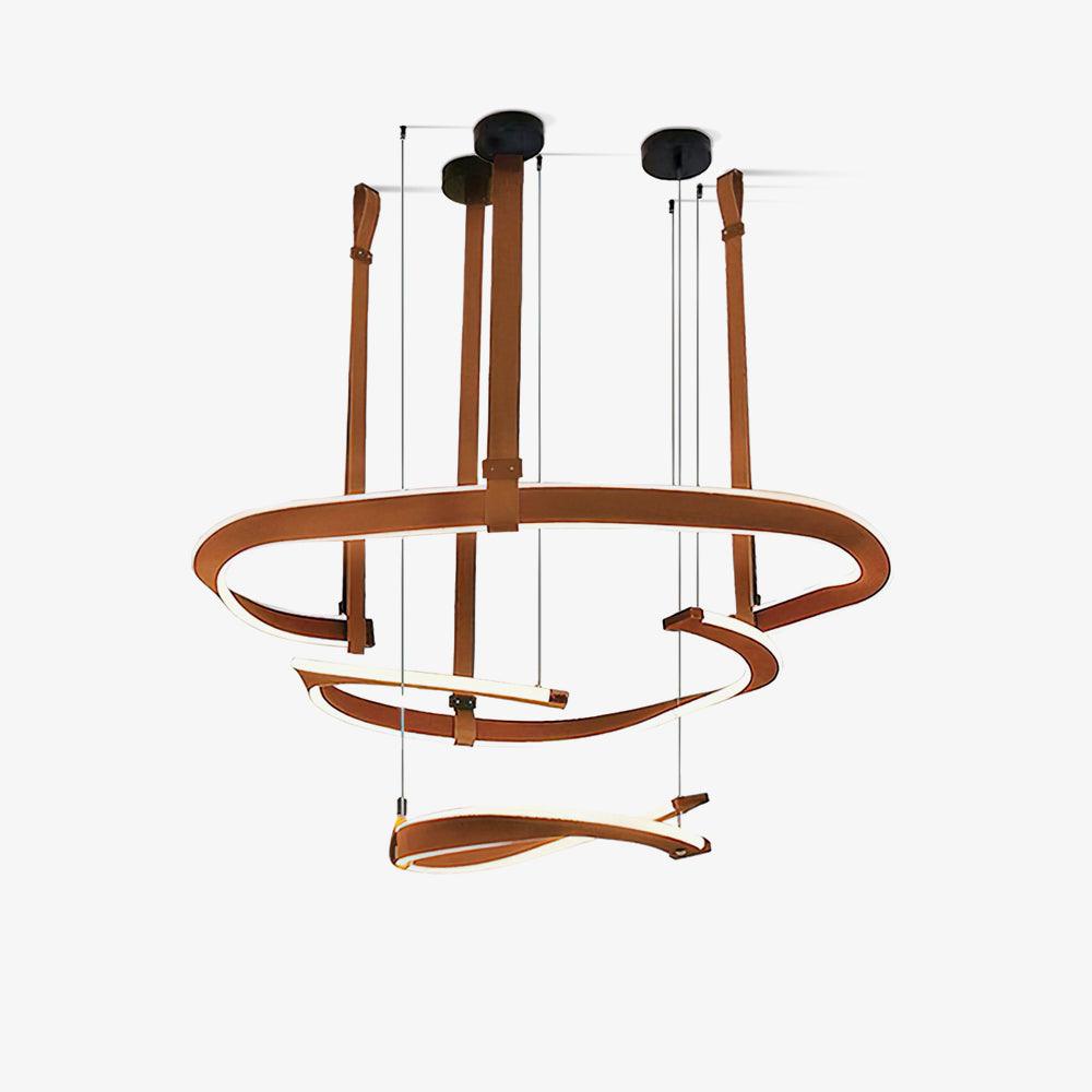 Finopi Linear LED Chandelier with Twisted Metal Rings and Leather Accents