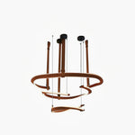 Finopi Linear LED Chandelier with Twisted Metal Rings and Leather Accents