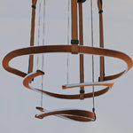 Finopi Linear LED Chandelier with Twisted Metal Rings and Leather Accents