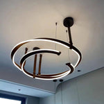 Finopi Linear LED Chandelier with Twisted Metal Rings and Leather Accents