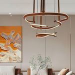 Finopi Linear LED Chandelier with Twisted Metal Rings and Leather Accents