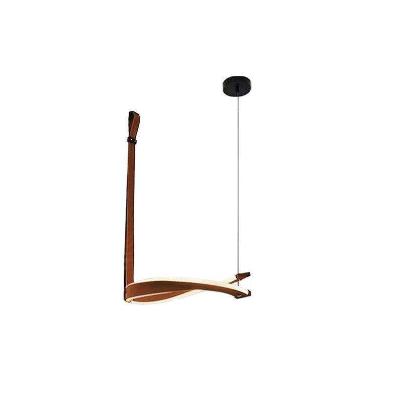 Finopi Linear LED Chandelier with Twisted Metal Rings and Leather Accents