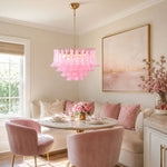 Fiora Pink Glass Chandelier – 17-Light Tiered Murano-Style Pendant for Dining Room & Living Room