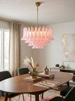 Fiora Pink Glass Chandelier – 17-Light Tiered Murano-Style Pendant for Dining Room & Living Room