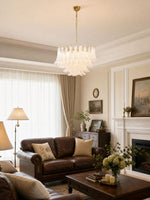 Fiora Pink Glass Chandelier – 17-Light Tiered Murano-Style Pendant for Dining Room & Living Room