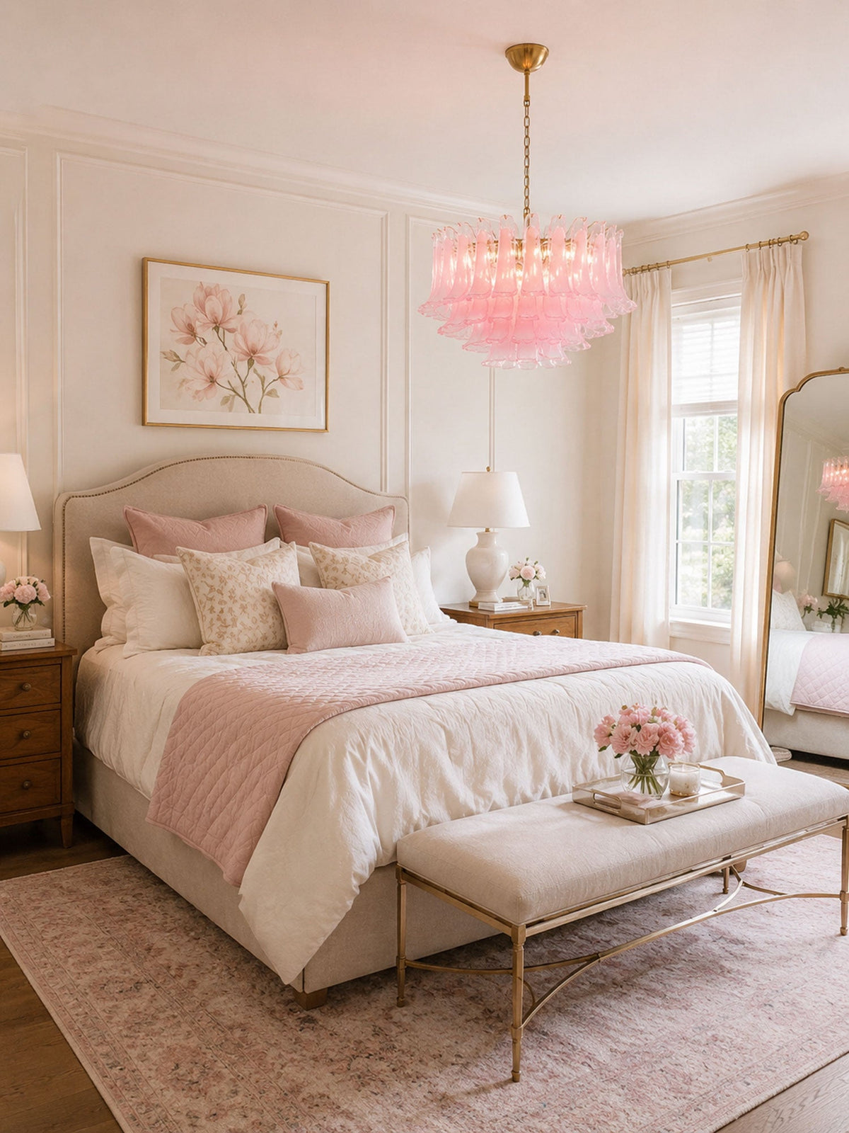 Fiora Pink Glass Chandelier – 17-Light Tiered Murano-Style Pendant for Dining Room & Living Room