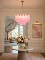 Fiora Pink Glass Chandelier – 17-Light Tiered Murano-Style Pendant for Dining Room & Living Room