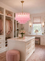 Fiora Pink Glass Chandelier – 17-Light Tiered Murano-Style Pendant for Dining Room & Living Room
